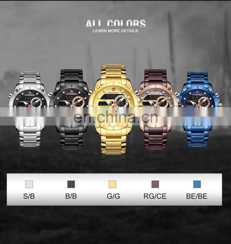 NAVIFORCE 9163 Sport Double Display Quartz Movt Wrist Watch Stainless Steel Luminous 2022 Watches Bling Watches Luxury