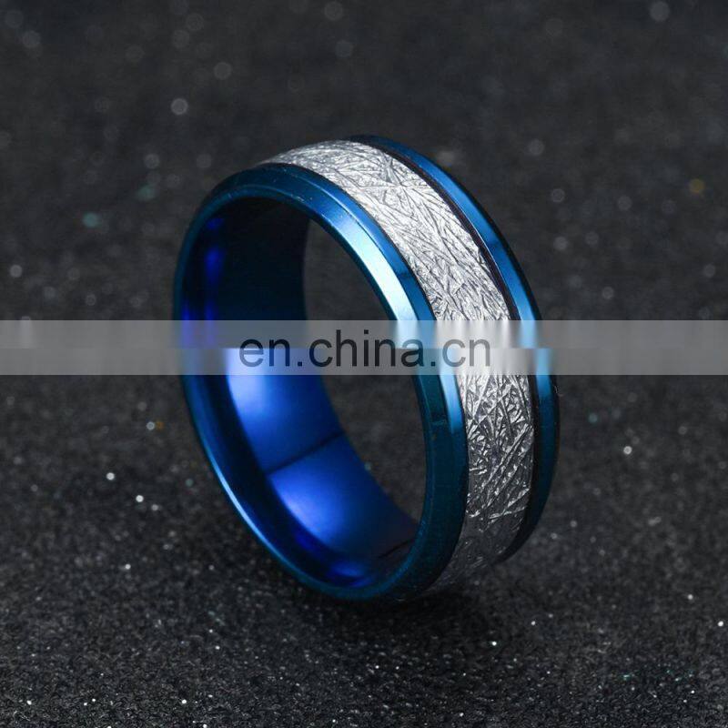 8mm Silk Grain Stainless Steel Ring For Men Women Jewelry