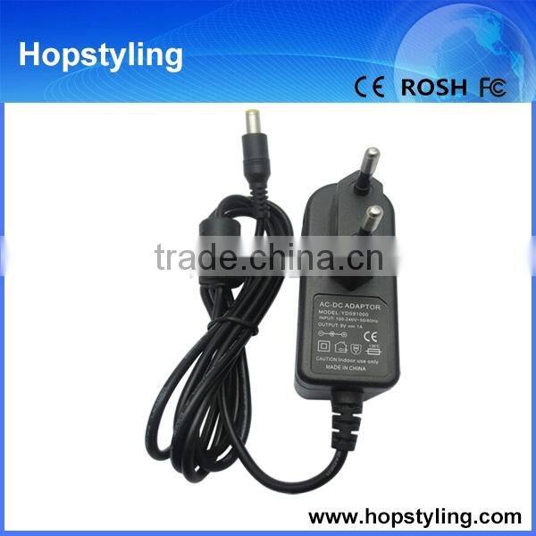 china OEM Europe Standard AC Plug 9V 1A 5.5*2.5 mm CE approved Wall charger for phone/laptop charger