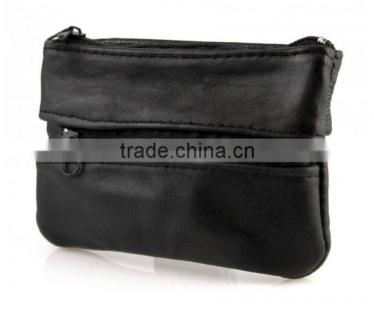 Zipper pocket with key hook cow leather key Case with Change Purse