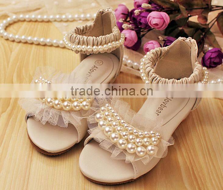 Wholesale baby girls shoes beige and pink with pearl baby girls dress shoes kids sandals