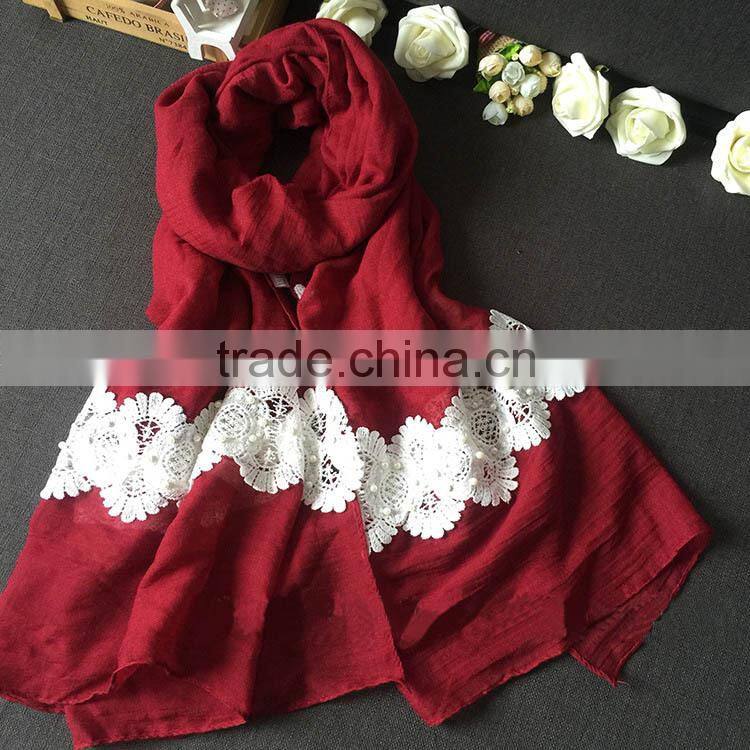 Wholesale New Design Plain Viscose Flower Bead Fashion Woman Scarf