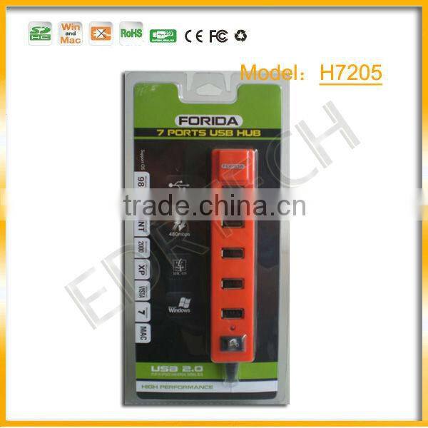 New arrival 7 port usb hub with switch and usb cable inlay