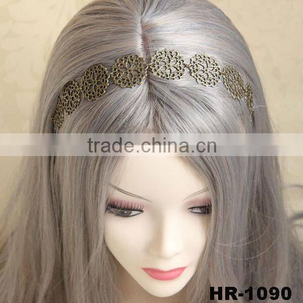 New Lovely Metallic Sweet Lady Hollow Rose Flower Elastic Hair Band Fashion Headband - Gold (Gloden Flower)