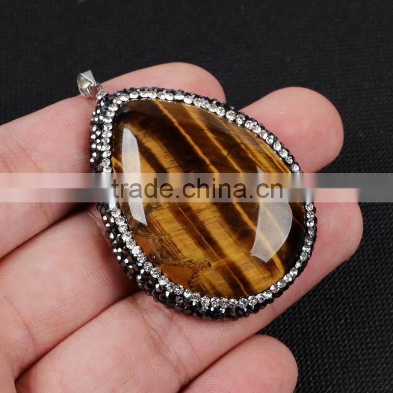 Tiger eye gemstone pendant, Pearl Jewelry & Drop Shape Tiger's Eye & Zircon Pendant Bead Silver Plated Clasp