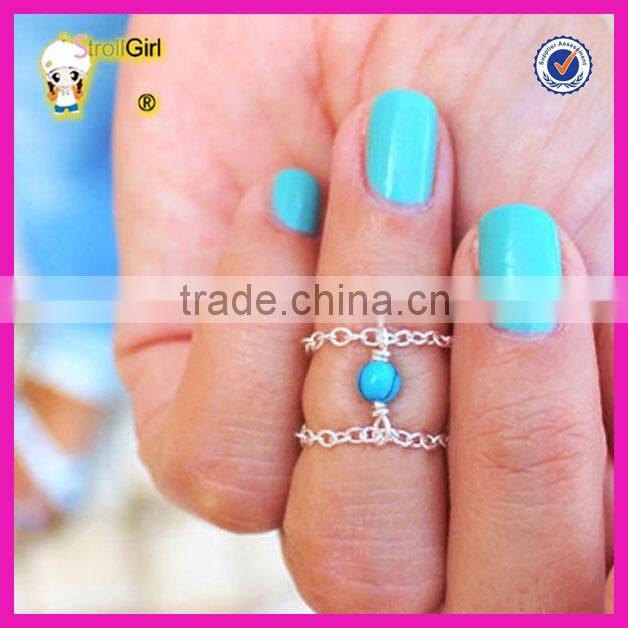 Fashion gemstone turquoise beads girls finger rings, silver chin knuckle ring