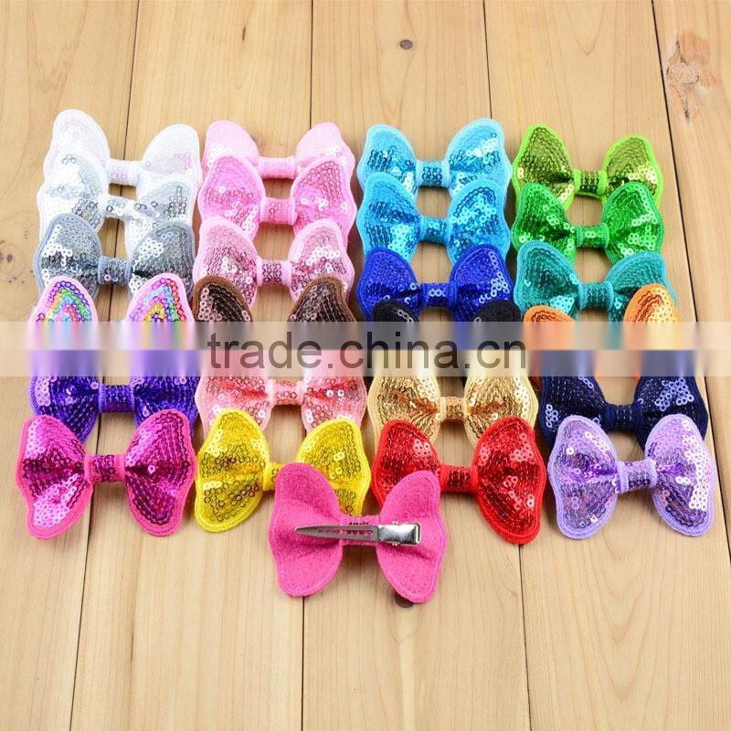 New style baby large sequin Bow hair clips boutique sequin Bow With Clip for hair accessory CB-3382