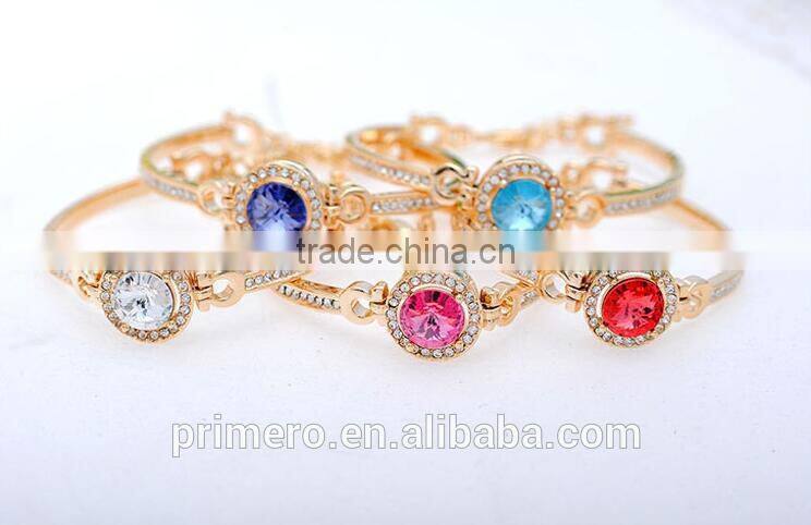 Classic Colorful 18K Gold Plating Austrian Round Crystals Bangle Bracelet for Women