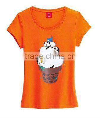 New design girl's orange round neck with cartoon printing logo T-shirt