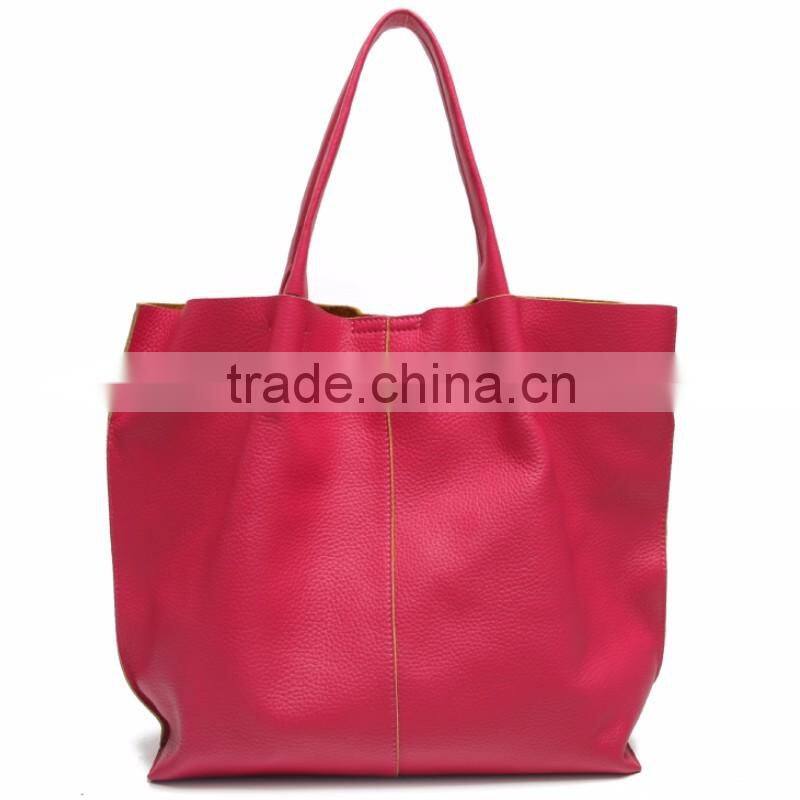 CSS668B001 2016 Chinese Manufacturer Made Fashion Ladies Genuine Cow Leather Pink Casual Shopper Tote Bag