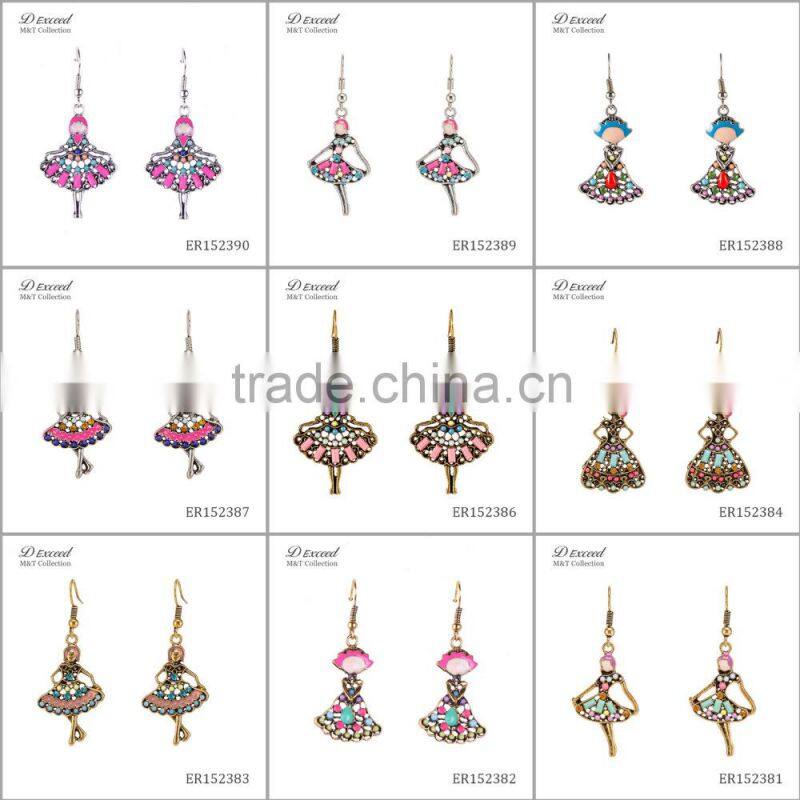 Hot New Designs Ladies Jewellery Earrings Vintage Dancing Girl Silver Plating Drop Earrings