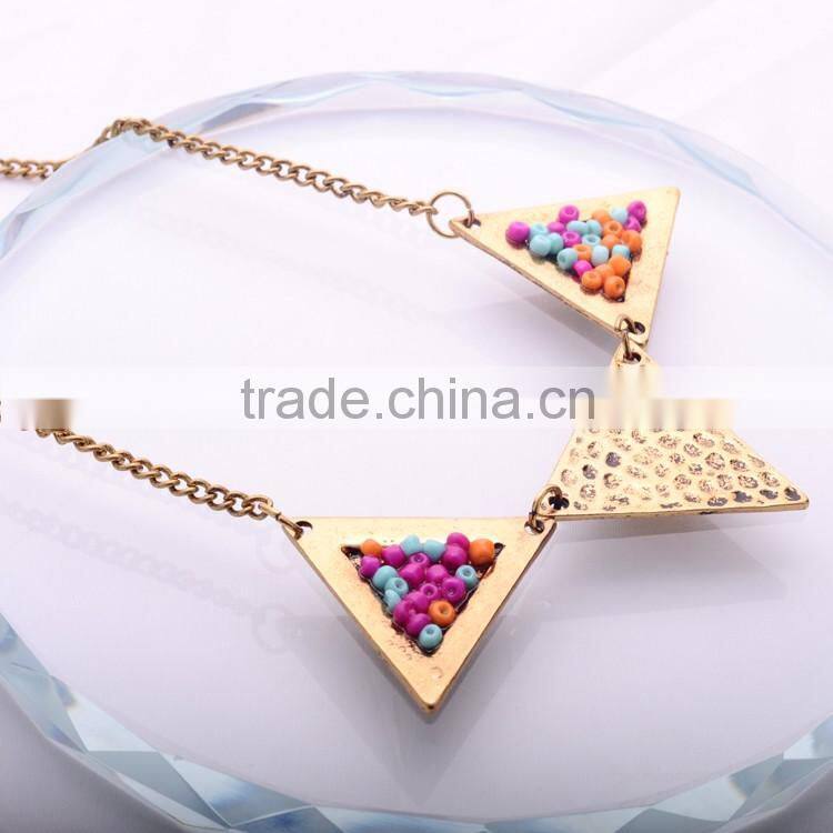 <<<2016 Hot alloy fashion Bohemian style geometrical Triangle beaded Necklace Jewelry for women/