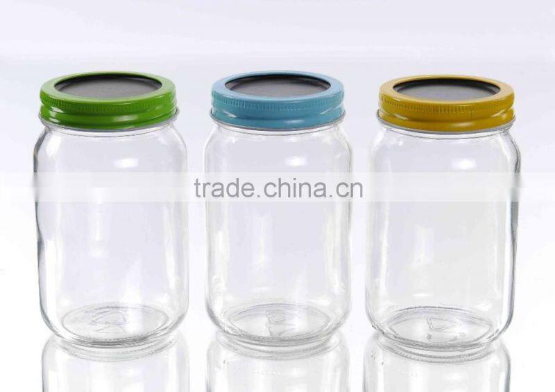 16oz Mason Jar With Colored Double Lid