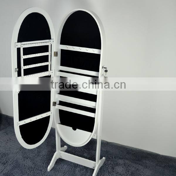 modern appearance floor standing mirror jewelry cabinet wooden mirrored jewelry cabinet