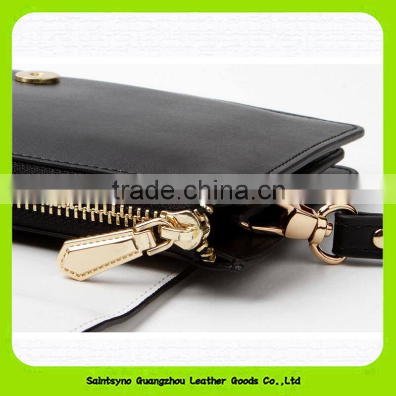 15634 Splicing color leather long style clutch bag purse