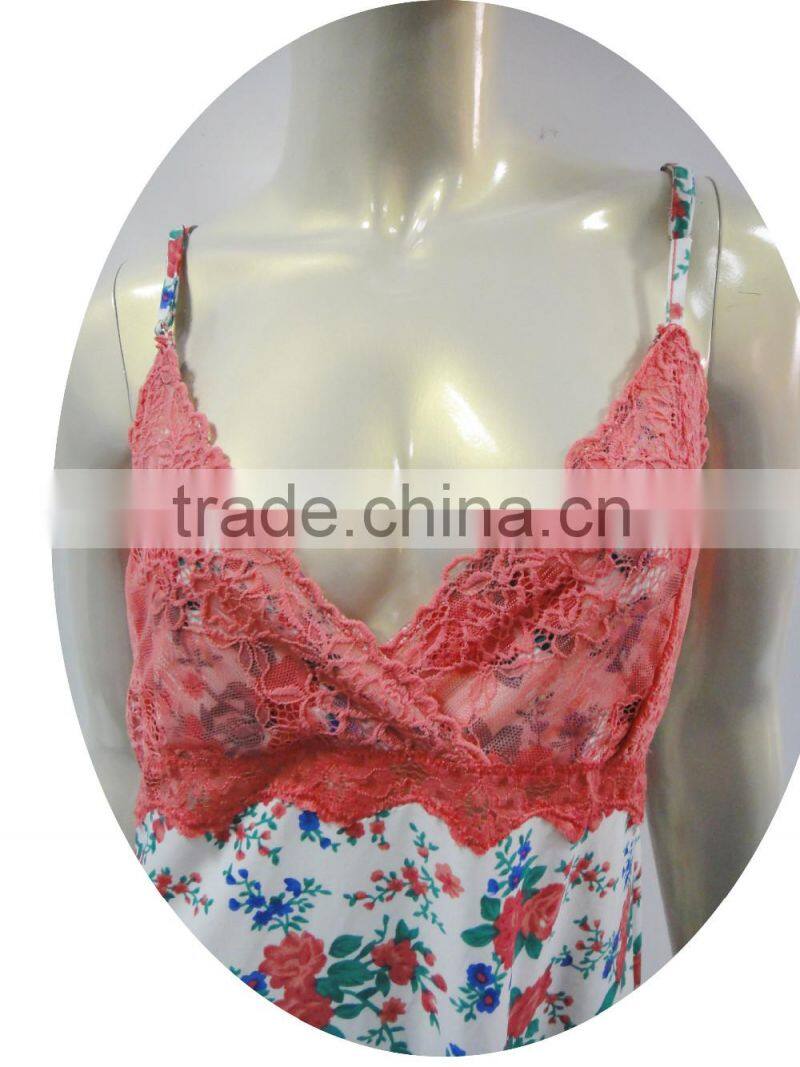 graceful nightgown with lace decorated floral printed