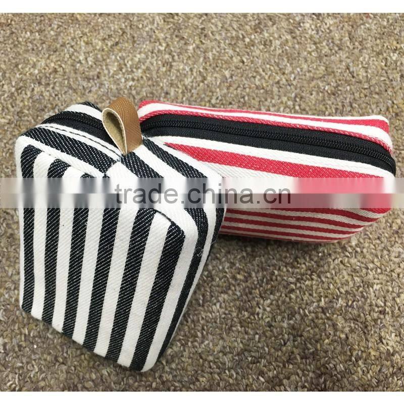 Strip Canvas Toiletry Bag Portable Travel Mini Cosmetic Bag With Ykk Zipper