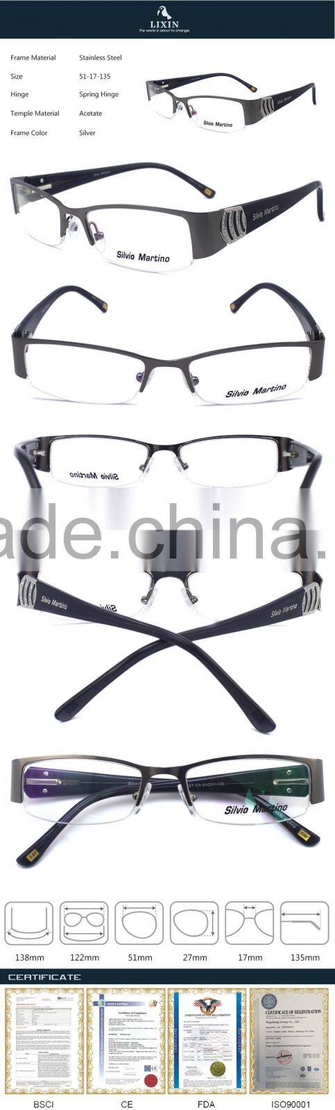 Luxury Brand New Design Metal Half-Rim Glasses Frame Rhinestone Women Black/Gray/Brown/Silver Frame Wide temple SM4027