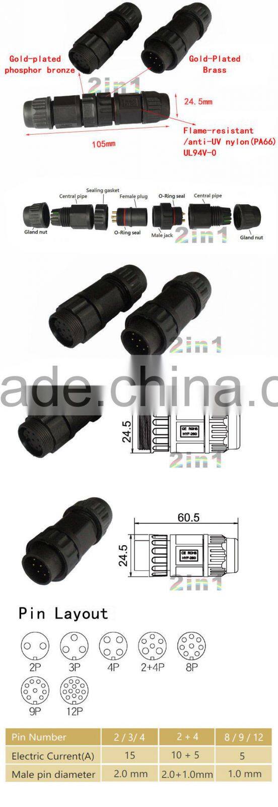 260A-8P IP68 Soldering Electric Cable Wire Waterproof Connector