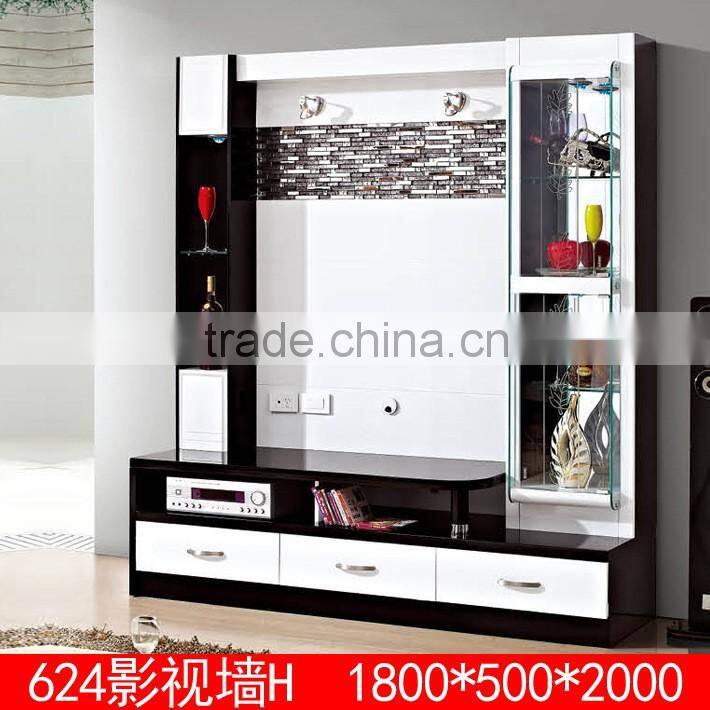 2016 wooden lcd tv stand led light wall tv unit
