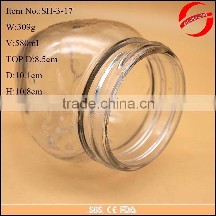 580ml clear glass round jar with lid for jam wholesale