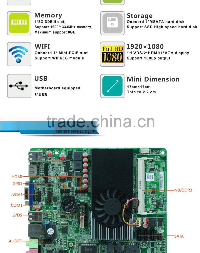 Hot selling Intel 3217U/1.80G specification pc motherboard POS mainboard car pc board support WIFI/3G module