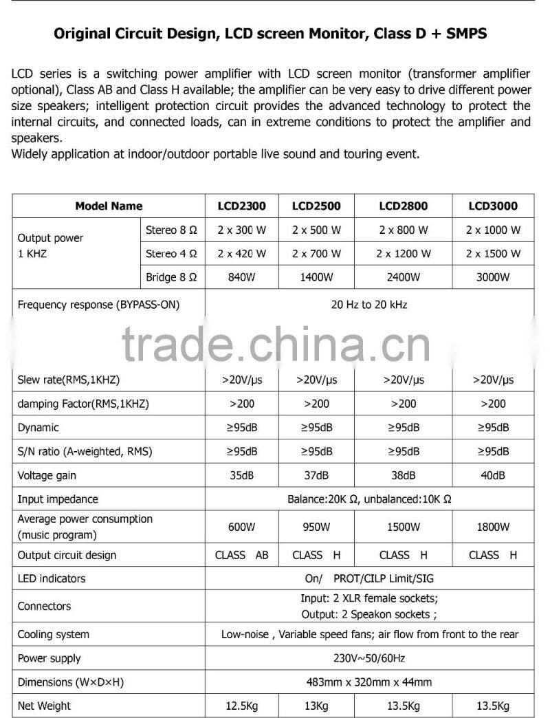 LCD-2300 powavesound speaker amplifier LCD series 300w digital amplifier lcd screen monitor in side