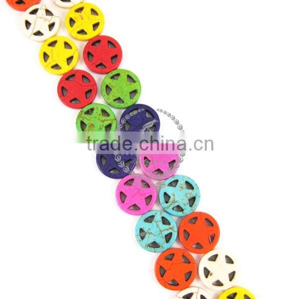 1 string 15inch 20mm vintage mix color dyeing turquoise round star unique beads 3010007
