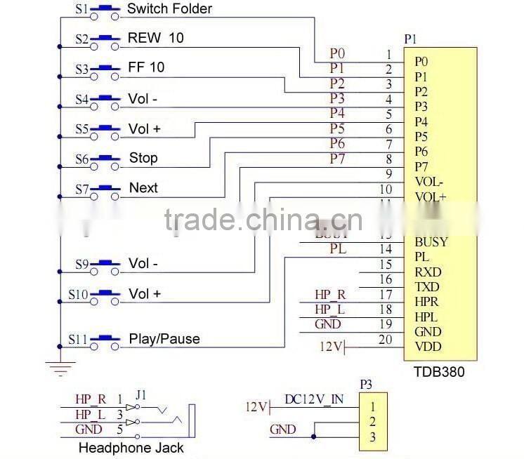 Embedded serial interface mp3 audio module with flash 125MB
