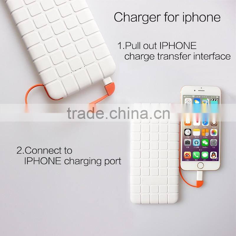 10000mAh Portable Cellphone Battery Charger Built-in Micro USB Cable Chocolate External Battery Power Bank
