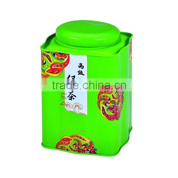 colorful printing with embossed li tin box/green tea tin box