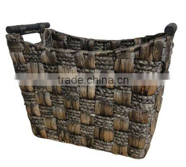3pc water hyacinth storage basket with wood handle