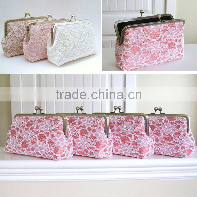 Popular woven pink lace lady clutch bag dinner party handbag