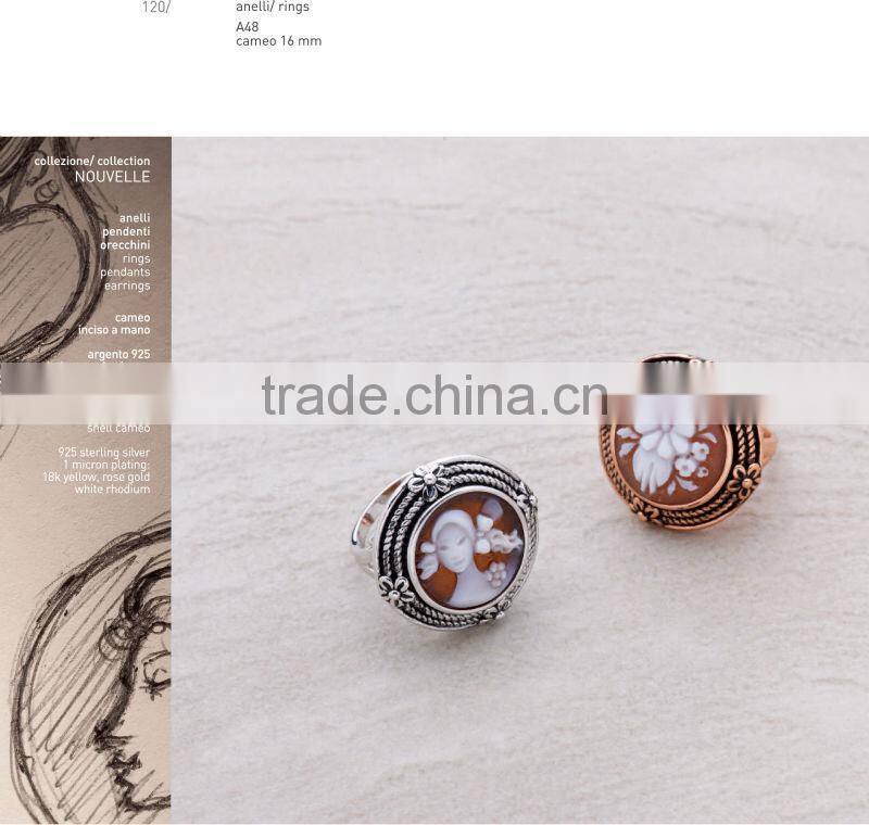 Wholesale Classic Jewelry 925 Sterling Silver Flower And Butterfly Cameo Ring Made in Italy A50 cameo 20mm