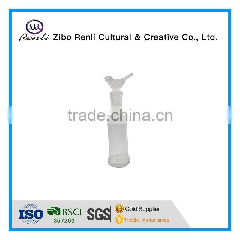 Clear Threaded Glass Oil Vinegar Bottle and Airtight Bird Cork Stopper