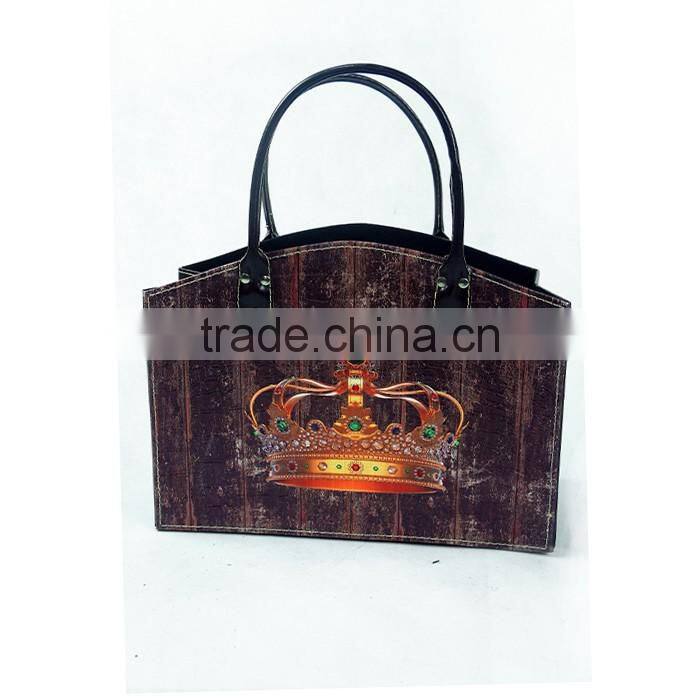 Faux Leather Crown Print Organizer Storage Basket / Magazine & Newspaper Holder Bin