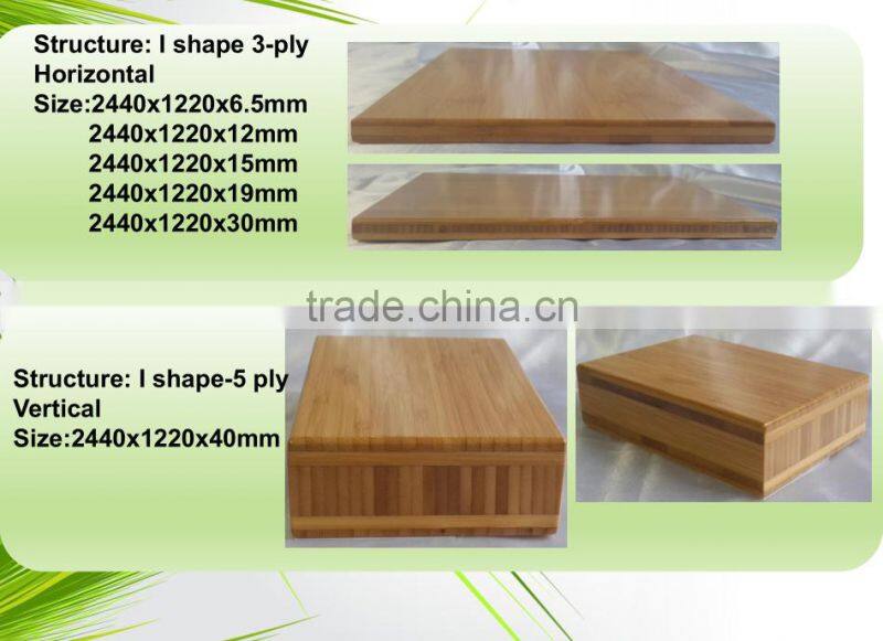 Finished side pressed 3-ply bamboo solid panels 12 mm