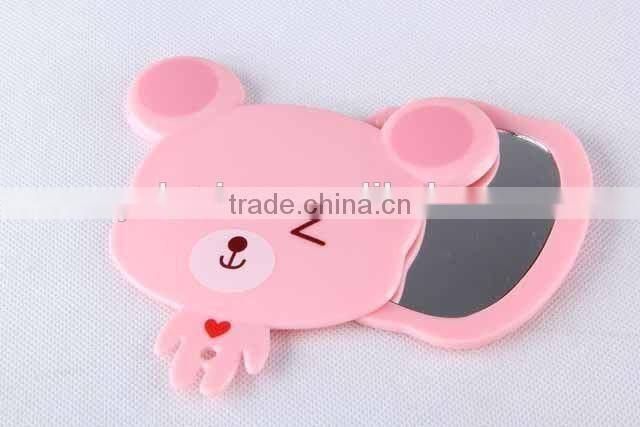Cartoon bear shaped printed plastic sliding cover mirror