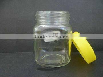 clear storage jar for honey, empty glass bottle