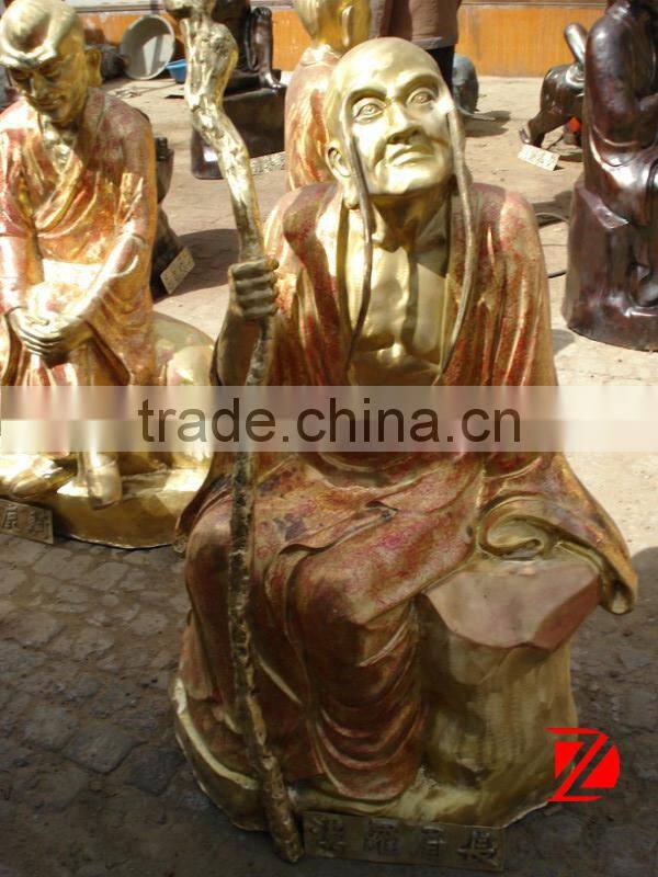 Chinese Shaolin Temple eighteen Arhats brass Buddha on crutch statue