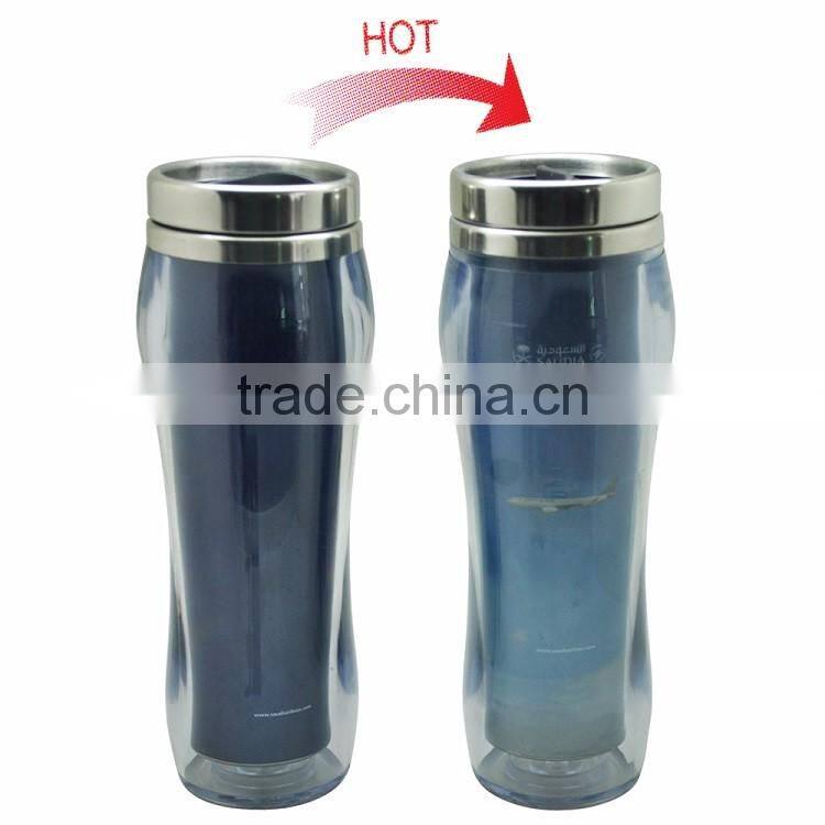 Color changing stainless steel hot and cold water bottle