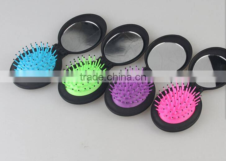 Two in one massage comb & mirror, portable cosmetic comb, travel type folding airbag comb