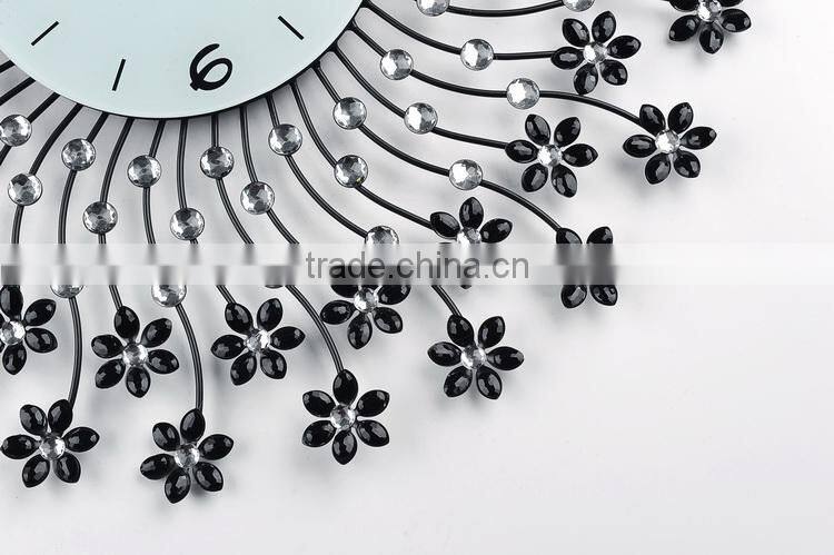 Flower crystal metal wall digital clock