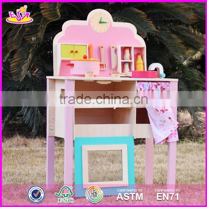 2017 New design pretend play pink wooden girls kitchen toys W10C150