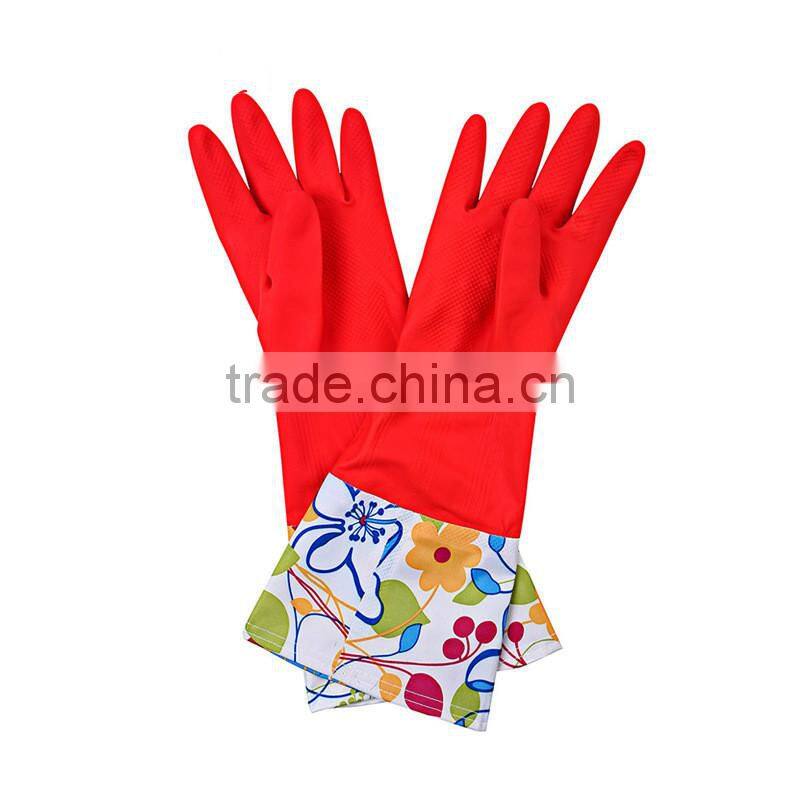 Household dish cleaning colorful long protective latex gloves,warm fleece-lined latex gloves