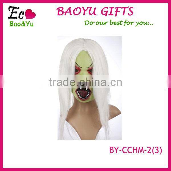 Masked ball, White haired Halloween Mask,scary masks and white witch latex mask bleed