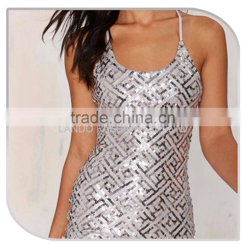 2016 Sexu back open shiny silver sequin bodycon mini evening dress