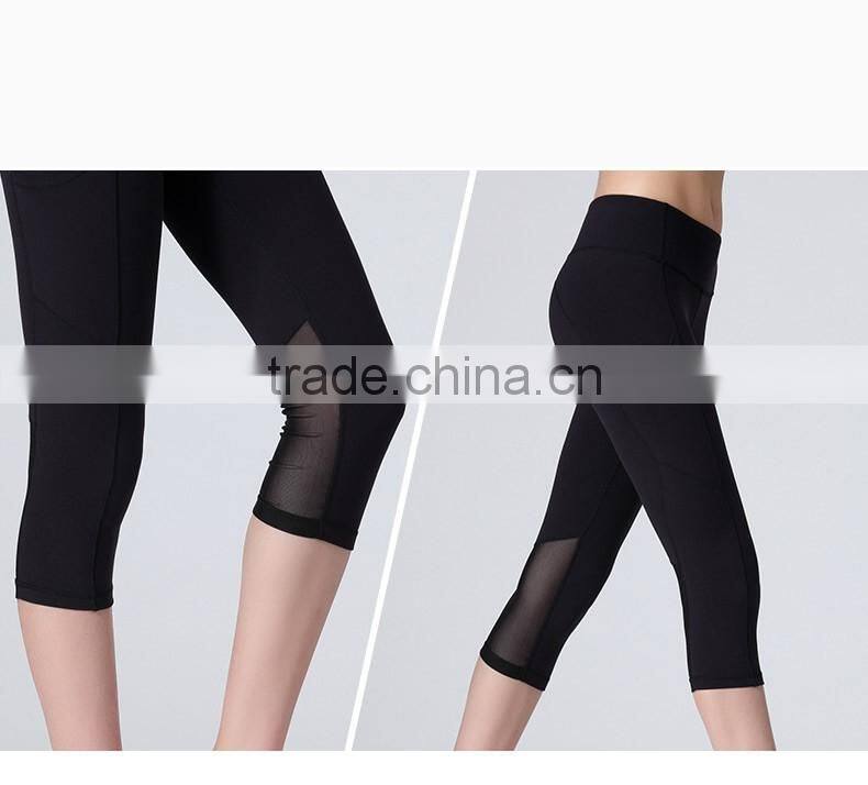 Sexy mesh insert yoga pants with hidden zipper pocket gym wear