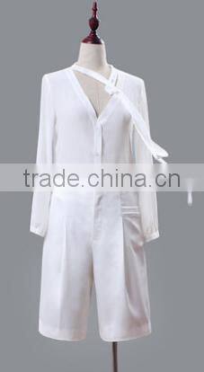 2016 New Summer Latest European Fashion 2 Pieces Casual Set Silk Women Shirt Short Loose Pants