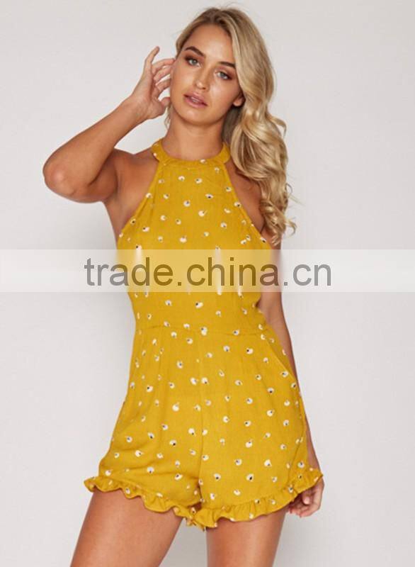 Woman Halter Backless Sleeveless Floral Print Fashion Romper